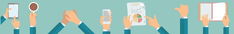 A Practical Guide A graphic showing hands holding up a tablet, coffee, iPhone, report, and diary, and one pair of hands clapping.