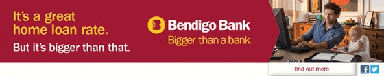 bendigo-bank-email-banner An email banner with the Bendigo Bank logo in the centre, an image of a man and a young child working at a desktop computer on the right, and the words "It's a great home loan rate. But it's bigger than that." on the left.