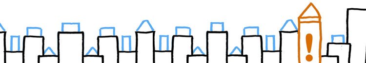 click out of market A line drawing of buildings, one with an exclamation mark in the centre.