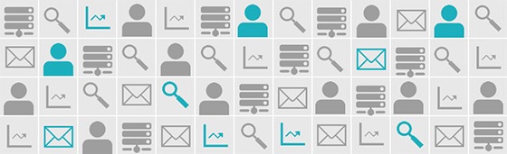 email-service-monitoring Five different icons: a person, a magnifying glass, a graph, and a scale, repeated in a grid of 4X13 squares.
