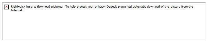 embedded-vs-referenced A box containing a smaller box with a red X inside, and the words "Right-click here to download pictures. To help protect your privacy, Outlook prevented automatic download of this picture from the Internet".