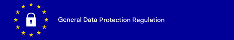 GDPR The European Union logo with a closed padlock icon in the centre of the stars, and the words "General Data Protection Regulation" to the right.