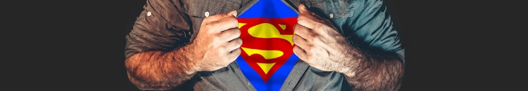 Header A torso shot of a man pulling open his shirt to reveal the Superman symbol.