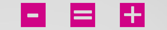 less is more Three icons in a row, showing a minus sign, an equals sign and a plus sign.
