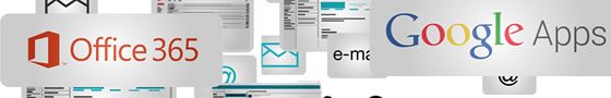 Office 365 & GAPPS A number of logos and icons superimposed over each other, with the Google Apps and Office 365 logos clearly visible.