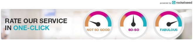 Rocketseed_Rate-our-service_banner A Rocketseed banner with the words "RATE OUR SERVICE IN ONE CLICK" next to three temperature gauge icons labelled from NOT SO GOOD to FABULOUS.
