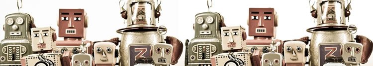 A crowd of rustic-style robots.