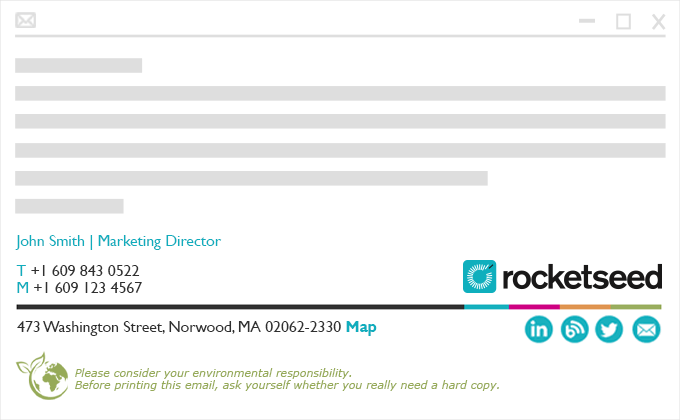 Email signature example with eco-credentials CTA Email signature example with eco-credentials CTA