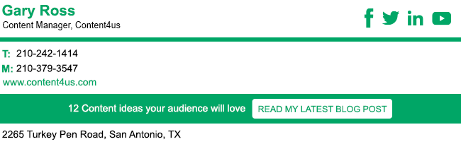 Example of an email signature promoting a blog post Example of an email signature promoting a blog post
