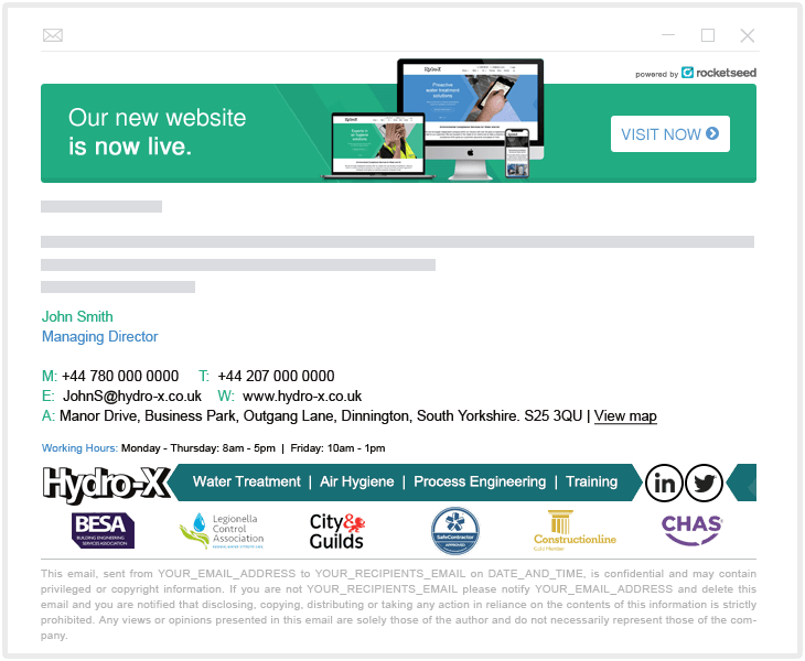 Hydro-X branded email signature example
