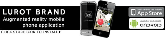 lurot-brand-email-banner An email banner with the words "LUROT BRAND, Augmented reality mobile phone application" and "CLICK STORE ICON TO INSTALL" to the left, two mobile phones in the centre, and the App Store and Android icons to the right.