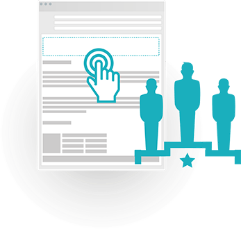 Solutions for Customer Service - Employee performance A graphic of a browser window showing a selection hand, with an icon of three people on a winner's podium superimposed.