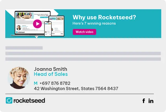 Branded email with multiple email marketing banner An example of a Rocketseed branded email signature featuring a variety of email marketing banners