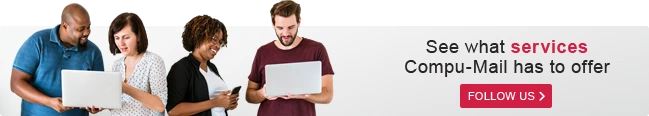 Compu mail banner An email signature marketing banners with people looking at laptops and the words "See what services Compu-Mail has to offer".