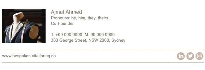 Email signature example with pronoun in a line after name Email signature example with pronoun in a line after name