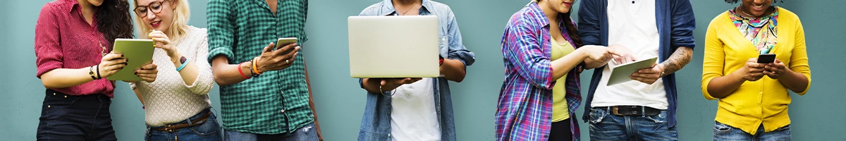 Email Signature Marketing Priciples for Marketers A diverse group of people looking at smart devices