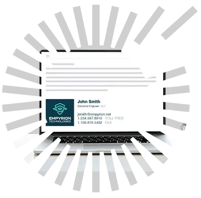 Empyrion branded email example Empyrion branded email signature example on a laptop