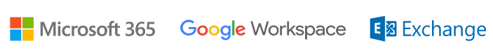 Mail servers Microsoft365, Google Workspace and Exchange logos