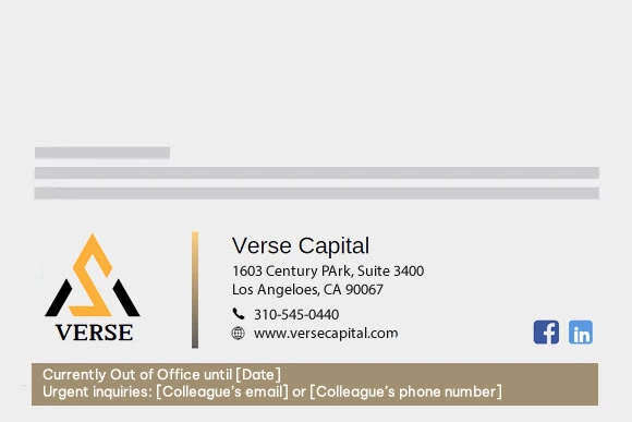 Out of office example 2 Detailed Email Signature with social media