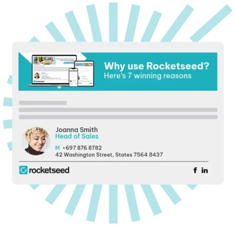 Rocketseed Professionally Branded Email Signature with Marketing Banner A depiction of a professionally branded business email showcasing a email marketing banner at the top